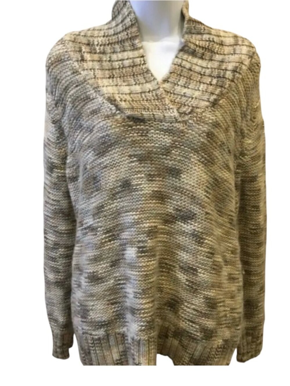 Liz Claiborne Shawl Collar Sweater Brown Marled Space Dye Knit XLP